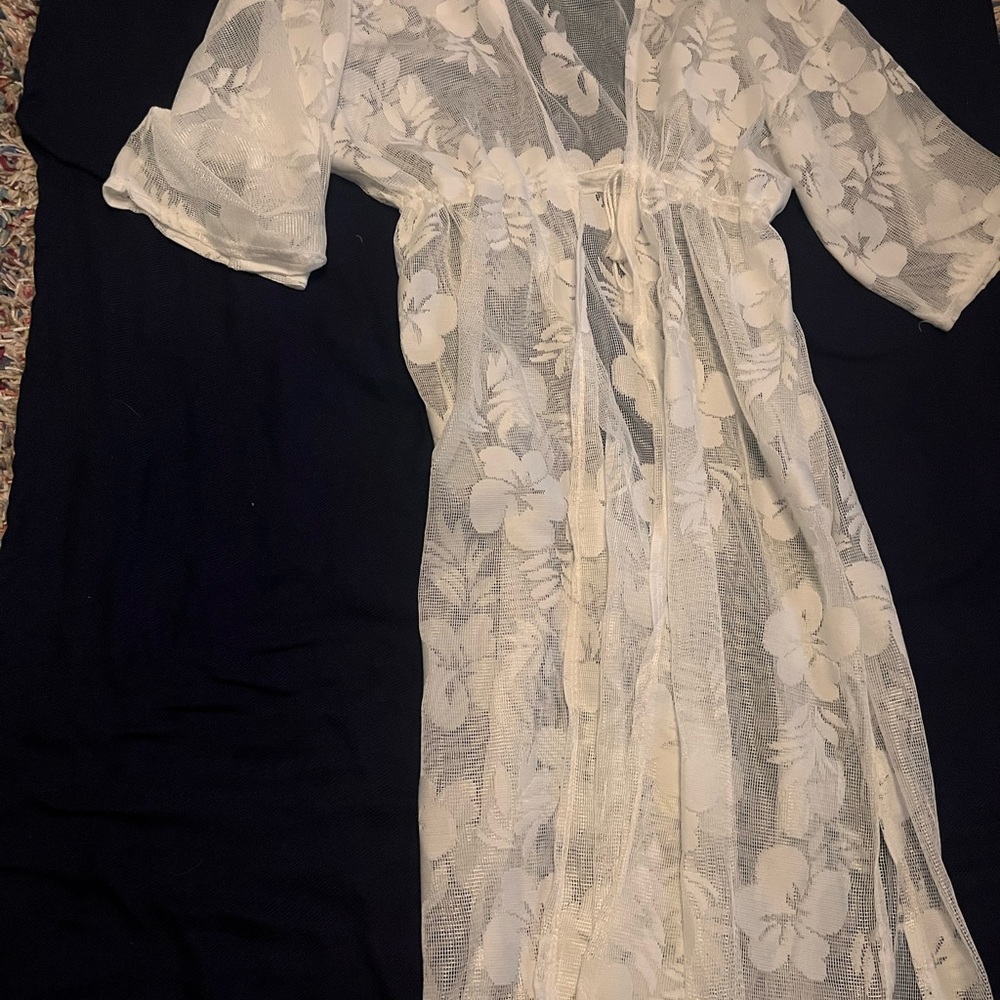Floral Lace Kimono Robe - Cream